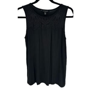 Banana Republic Black Lace Accent Tank Top Sleeveless Crewneck Casual Workwear S